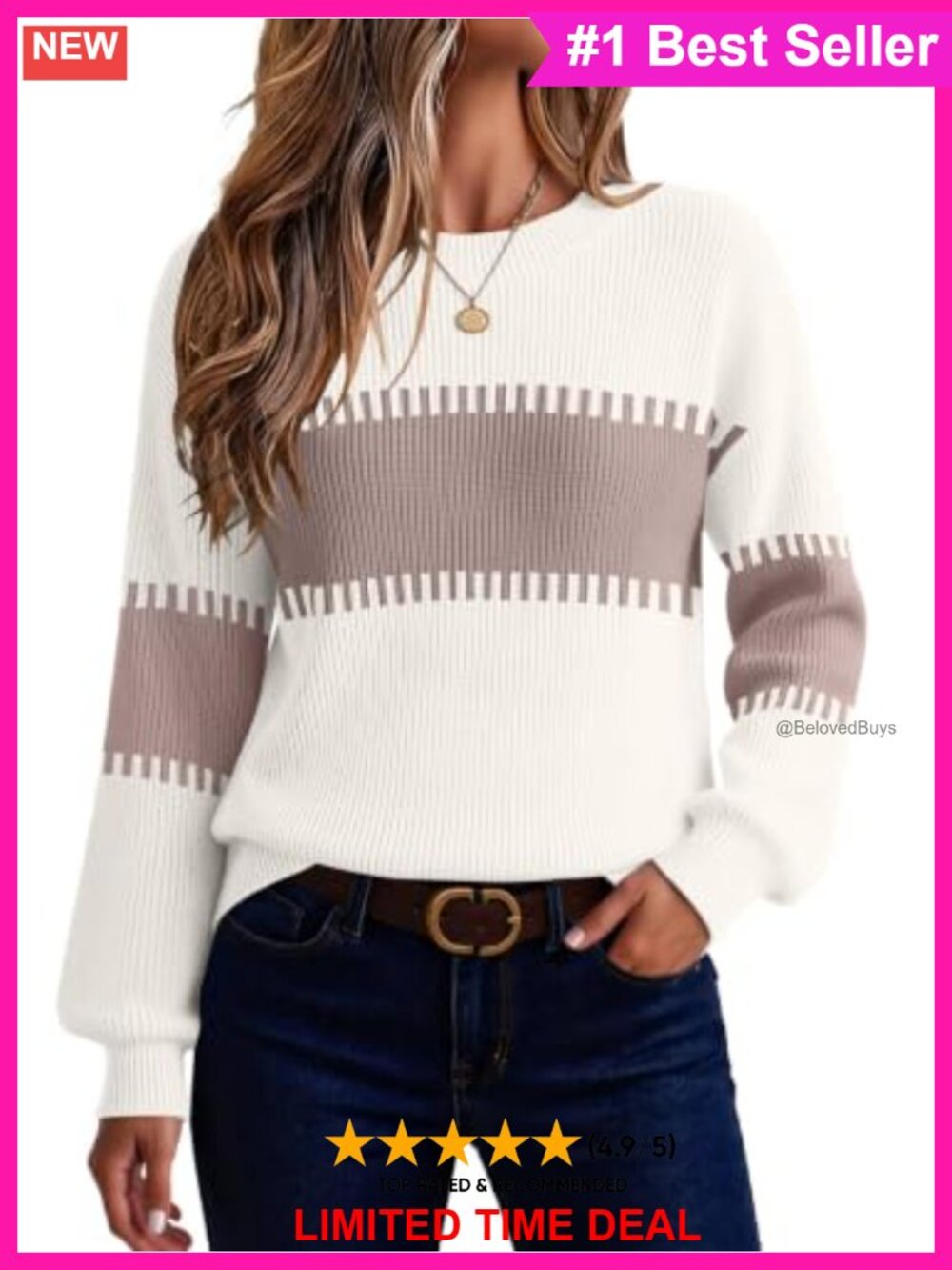 Chunky Knit Crew Neck Pullover Sweater Loose Fit Casual Fall